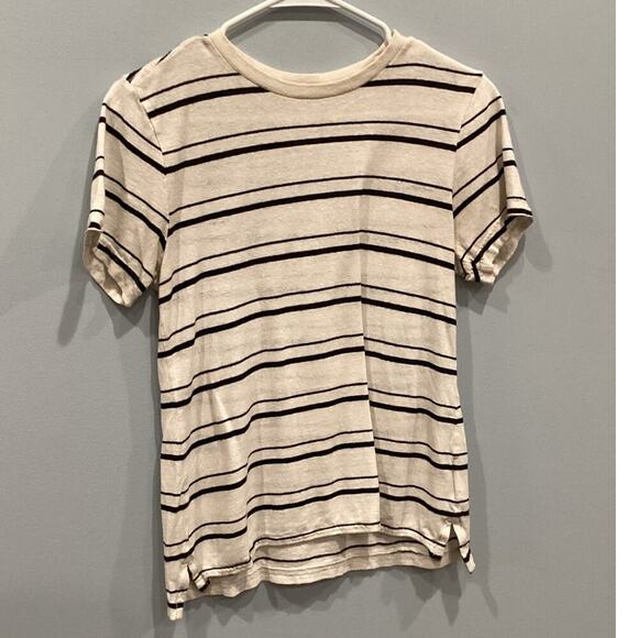 REI CO-OP Womens Hemp Shirt Striped White Black XS Extra Small Gorpcore Granola - Picture 1 of 12